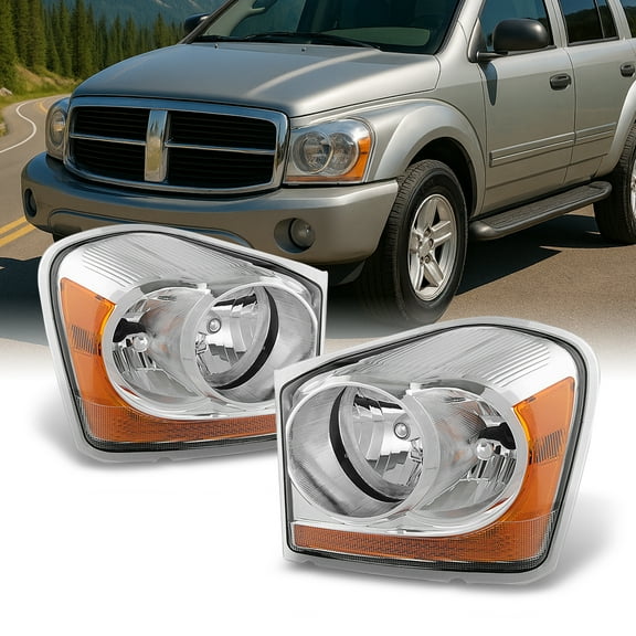 AKKON - For Dodge Durango OE Replacement Chrome Bezel Headlights Driver/Passenger Head Lamps Pair New
