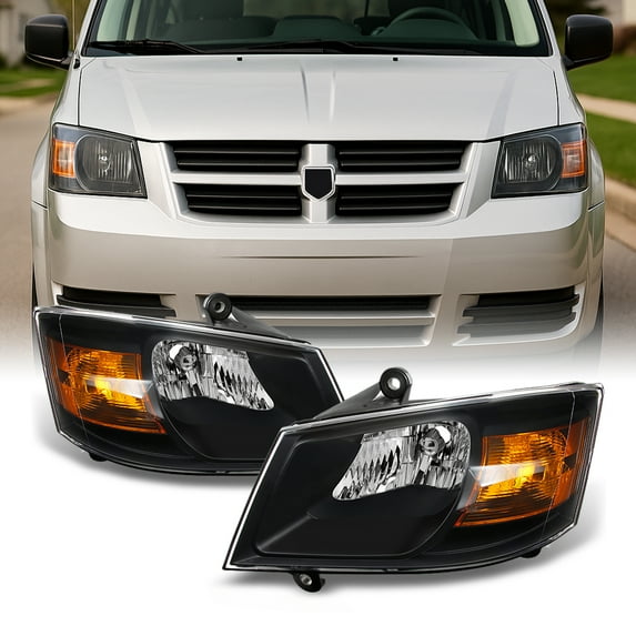 AKKON - For Dodge Grand Caravan Black Headlights Head Lamps Driver and Passenger Side Replacement Pair