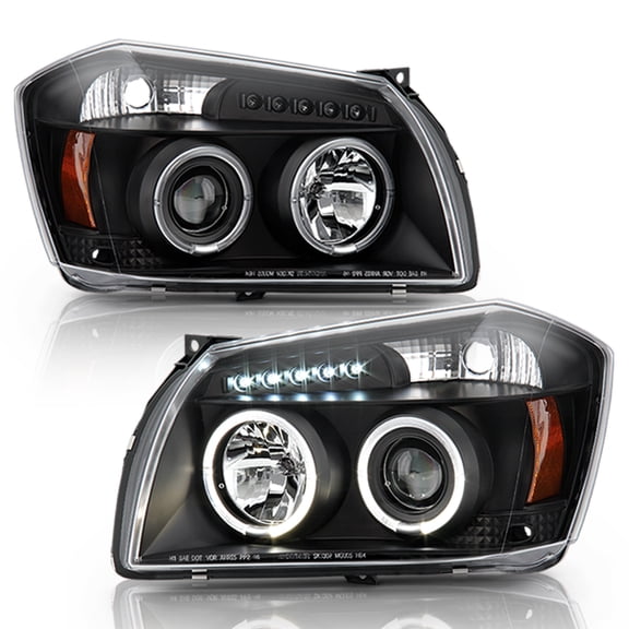 AKKON - For Dodge Magnum Black Bezel Dual Halo LED Projector Headlights Driver/Passenger Replacement Lamps