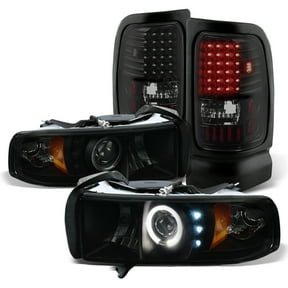 AKKON - For Dodge Ram 1500/2500/3500 Black Smoked Dual LED Ring Projector Replacement Headlights + Tail Light Set