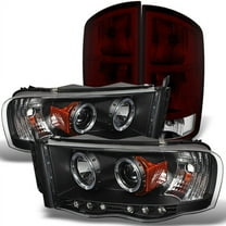AKKON - For Dodge Ram 1500 2500 3500 Pickup Black Dual Halo Projector LED Headlights   Dark Red Tail Light Lamp