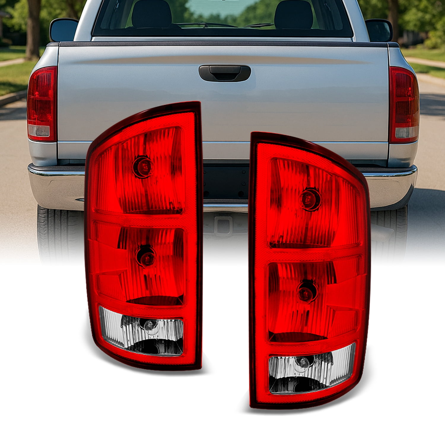 AKKON - For 02-06 Dodge Ram 1500 | 2500 |3500 Pickup Truck Red Clear Tail Lights Replacement With Circuit Board Pair