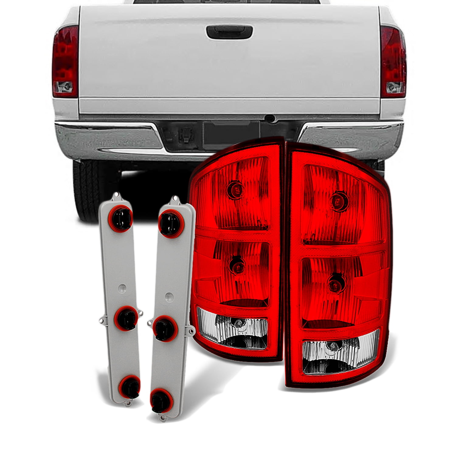 AKKON - For 02-06 Dodge Ram 1500 | 2500 |3500 Pickup Truck Red Clear Tail Lights Replacement With Circuit Board Pair