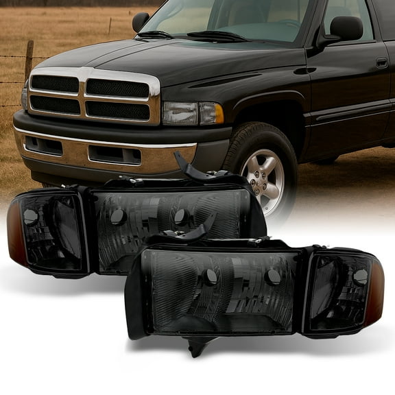 AKKON - For Dodge Ram 1500 2500 3500 Pickup Truck Sport Package Smoke Headlights Head Lamps Replacement Pair Set