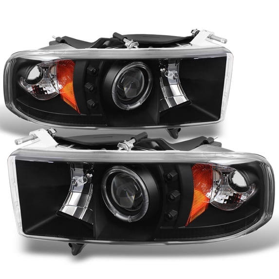 AKKON - For Dodge Ram 1500/2500/3500 Sport Black Dual LED Ring Projector Replacement Headlights Left/Right