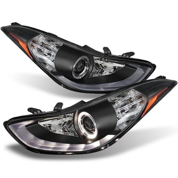 AKKON - For Elantra Black Bezel Dual DRL Daylight LED Strip Projector Headlights Front Lamps Left + Right