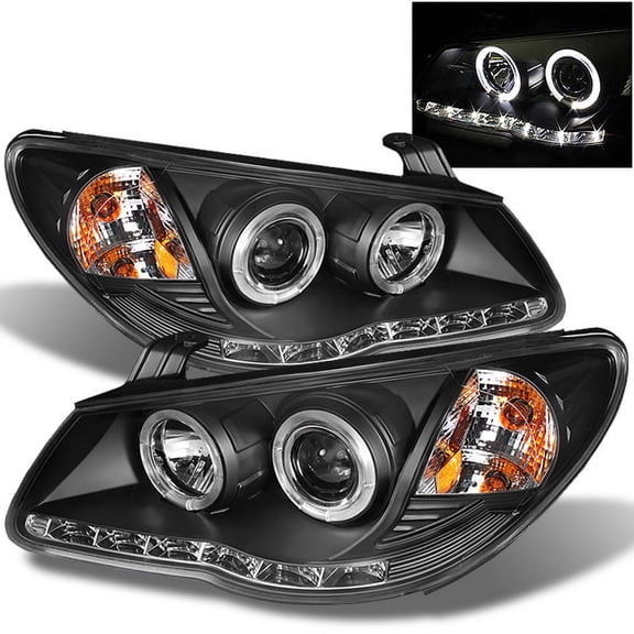 AKKON - For Elantra Black Bezel Dual DRL Daylight LED Strip Projector Headlights Front Lamps Replacement