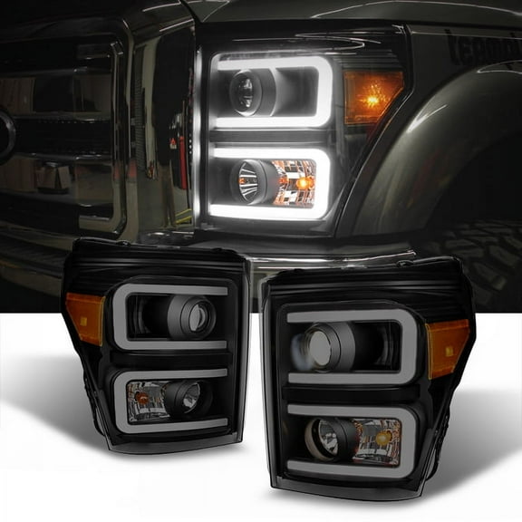 AKKON - For F-Series SuperDuty Pickup Truck Black Smoked Dual LED Tube Projector Headlights Replacement