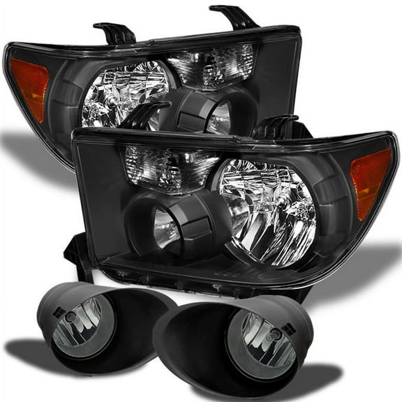 AKKON - For For 2007-2013 Toyota Tundra Black Headlights Left And Right Pairs +Smoked Fog Lights W/Switch +Bulbs