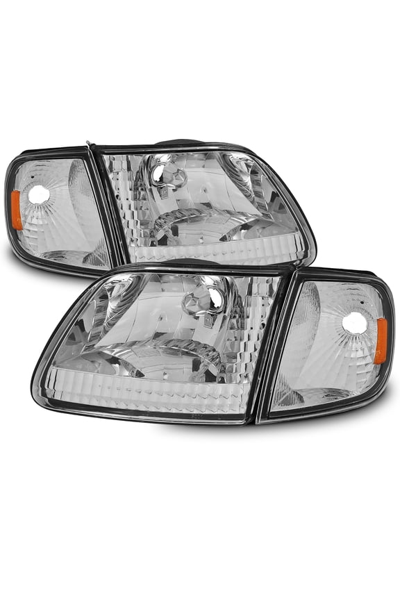 - For Ford 97 98 99 F150 F250 Light Duty | 2004 F150 Heritage Chrome Headlights w/ Corner Lamps Left+Right Side Pair
