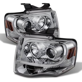 AKKON - For Ford Expedition Chrome Clear Latest LED Daylight Tube Design Projector Headlights Front Lamps Pair