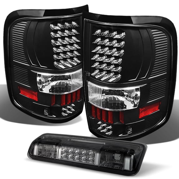 AKKON - For Ford F-150 Pickup Truck Black LED Tail Lights Replacement + Smoked Rear 3rd Third Brake Light Lamp