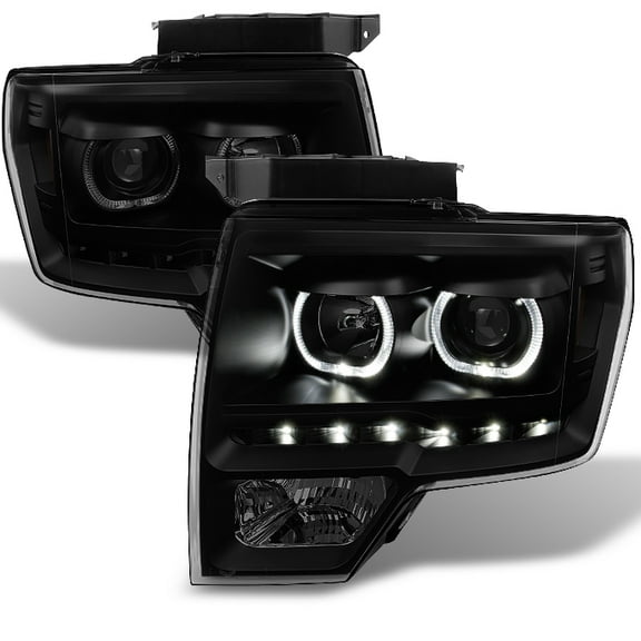 AKKON - For Ford F150 Black Smoke Exclusive Projector SMD DRL LED Headlights Left + Right Side Pair Set