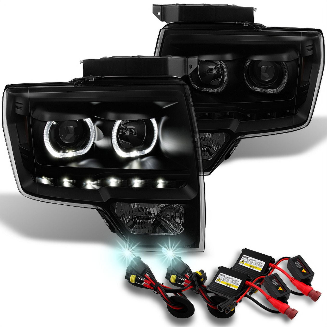 AKKON For Ford F150 Black Smoke Exclusive Halo Projector SMD DRL LED