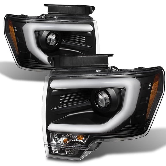 AKKON - For Ford F150 F-150 Pickup Black Bezel DRL Daylight LED Strip Xenon HID Type Projector Headlights Lamps