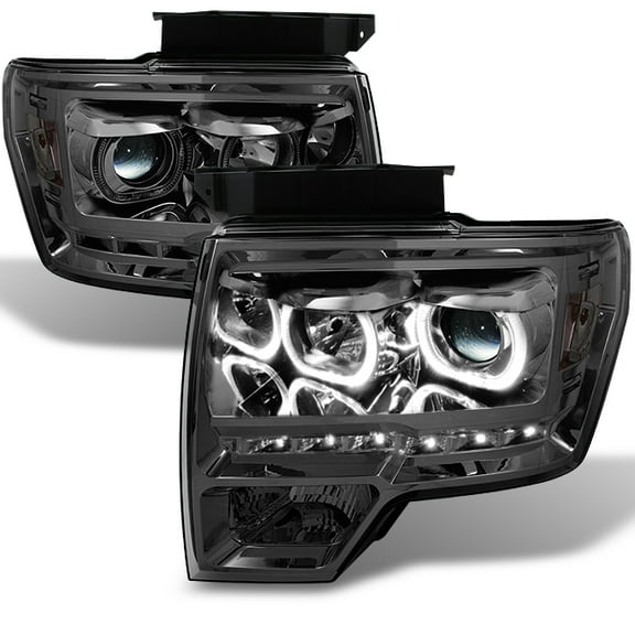 AKKON - For Ford F150 Smoke Exclusive Halo Projector SMD DRL LED Headlights Driver + Passenger Side Pair