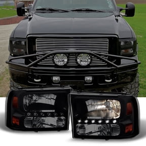 AKKON - For Ford F250/F350 Superduty Excursion Black Smoke LED Headlights Replacement Left + Right Pair Set