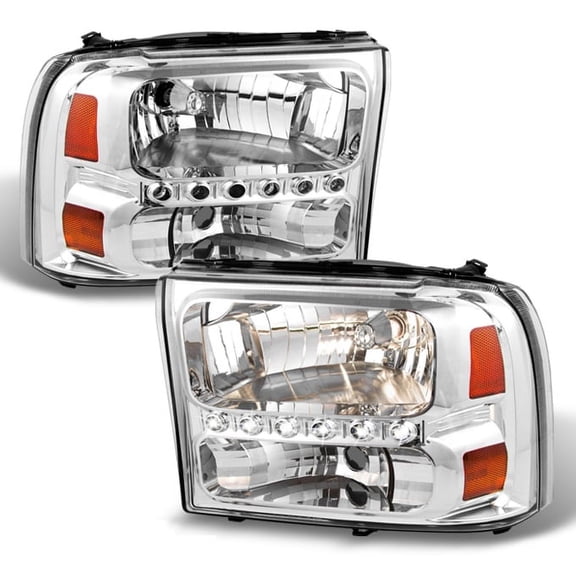 AKKON - For Ford F250/F350 Superduty Excursion Replacement Chrome LED Headlights Driver/Passenger Headlamps