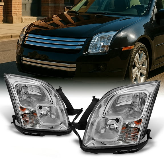 AKKON - For Ford Fusion Clear Chrome Headlights Head Lamps Driver Left + Passenger Right Side Replacement Pair