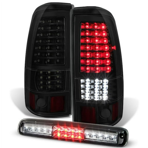AKKON - For [Full LED] 1999-2002 Silverado | 1999-2003 GMC Sierra Black Smoke Taillights + Smoke 3rd Brake Light