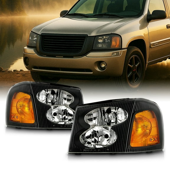 AKKON - For GMC Envoy / Envoy XL / Envoy XUV Black Housing Headlight Lamp Assembly L+R