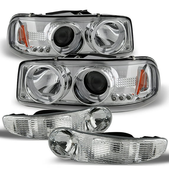 AKKON - For GMC Sierra 1500 Yukon Denali Chrome Projector LED Headlights + Chrome Bumper Signal Lamps