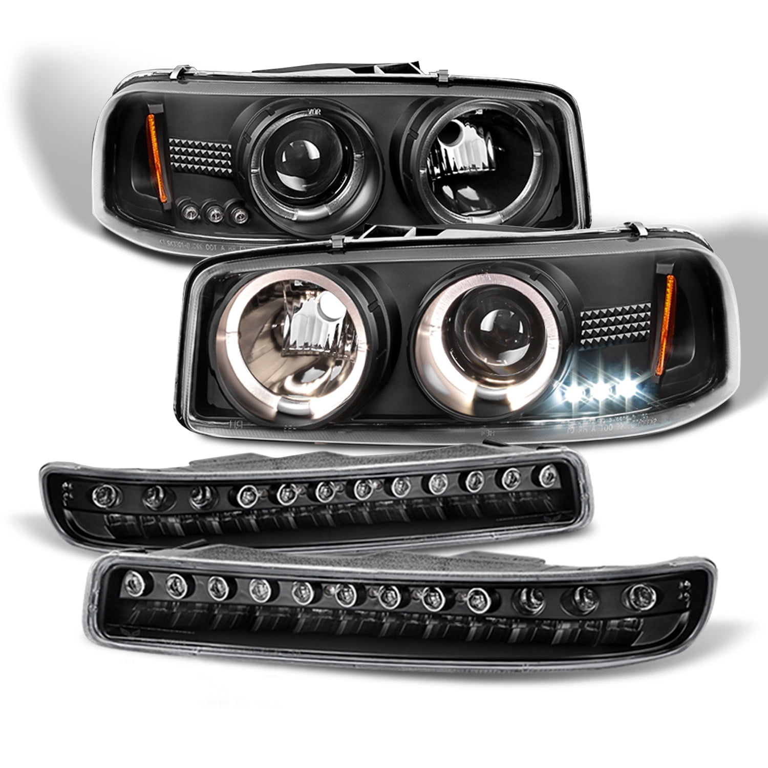 AKKON - For GMC Sierra Yukon Halo Projector Headlights Lamps + LED