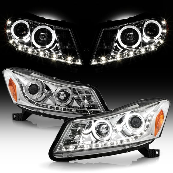 AKKON - For Honda Accord Chrome Clear Dual Halo Ring DRL LED Strip Projector Headlights Front Lamps Replacement