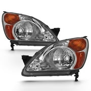 AKKON - For Honda CR-V 2002 2003 2004 [Halogen Type] Chrome 4-Door Headlights Left+Right Side Pair w/ Amber Corner Lamp