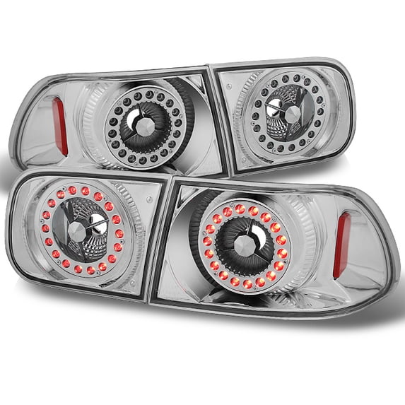 AKKON - For Honda Civic 2Dr Coupe 4Dr Sedan Chrome LED Ring Style Tail Lights Tail Lamps Replacement Pair Set