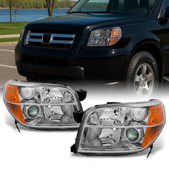 AKKON - For Honda Pilot Clear Projector Headlights Head Lamps Driver Left + Passenger Right Side Replacement