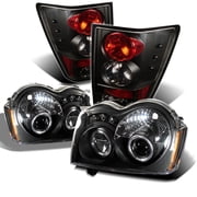 AKKON - For Jeep Grand Cherokee Black Bezel Dual Ring Projector LED Replacement Headlights + Tail lamp