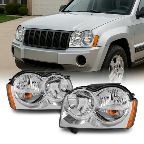 AKKON - For Jeep Grand Cherokee Replacement Headlights Driver/Passenger Chrome Head Lamps Pair New