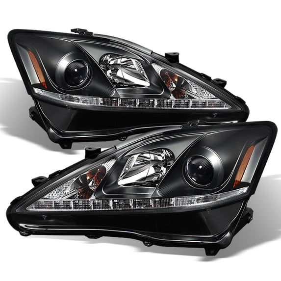 AKKON - For Lexus IS250 IS350 2IS Black Bezel Projector DRL Daylight LED Strip Headlights Replacement Pair