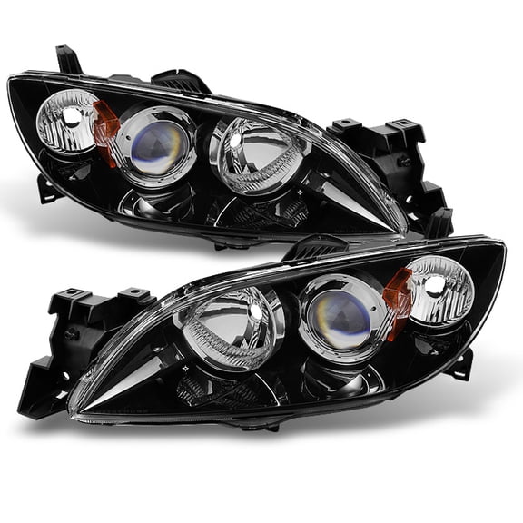 AKKON - For Mazda 3 Mazda3 4 Doors Sedan Black Bezel Projector Headlights Headlamps Replacement Left + Right
