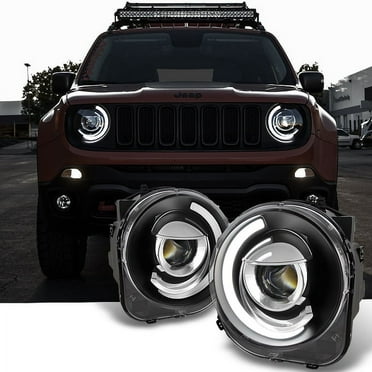 AKKON - For NEW LED Tube Design Black 2015 2016 2017 2018 Jeep Renegade C-Shape LED Tube Projector Headlights Pair