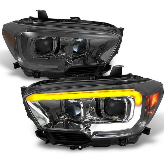AKKON - For NEW Sequential LED Tube Design Smoked Lens 2016-2023 Toyota Tacoma TRD/Limited Square Projector Headlights