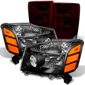 AKKON - For Nissan 04-15 Titan Pickup Truck Black Headlights + Red Smoked Tail Light Brake Lamp