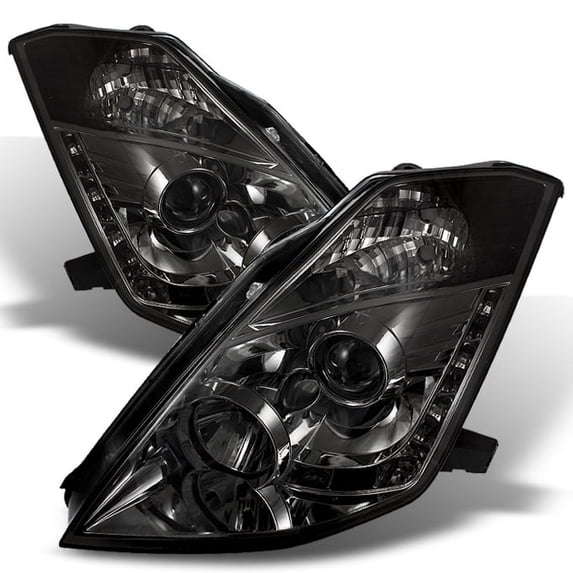 AKKON - For Nissan 350Z Fairlady Z Z33 Smoked Smoke DRL Daylight LED Strip Xenon HID Type Projector Headlights