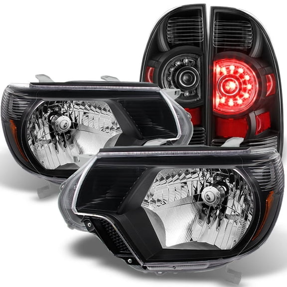 AKKON - For Pickup Truck 12-15 Tacoma Black Headlights + LED Black Tail Light Lamp