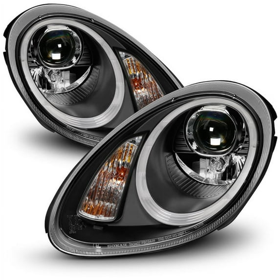AKKON - For Porsche Boxster / Cayman 987 Halogen Type LED DRL Black Housing Projector Headlights Lamps