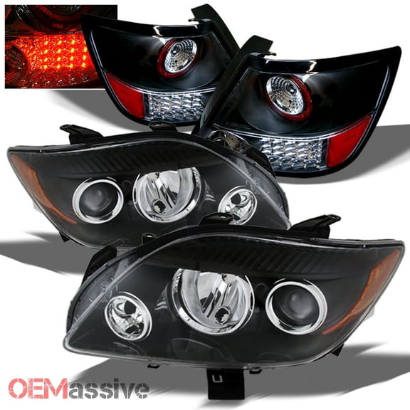 AKKON - For Scion TC Black Projector Headlights Replacement + Black LED Tail Lights Left+Right Lamps Combo