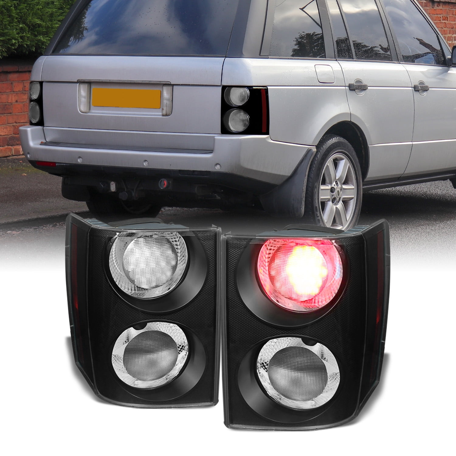 Range Rover Rear Round Lamp AKKON Tail Lights Replacement Pair, Midnight Black Housing, Clear Lens ...