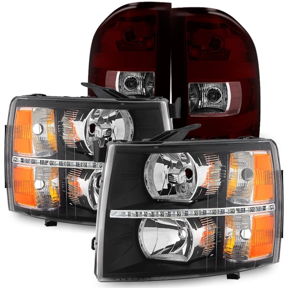 AKKON - For Silverado 2007-2013 1500 | 07-14 2500HD 3500HD Black LED Headlight Red Smoked Tail Light