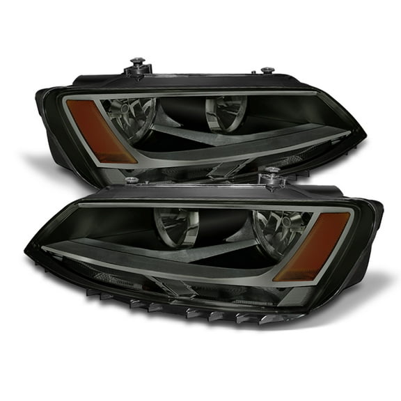 AKKON - For Smoked Smoke 11-18 VW Jetta Headlights Front Lamps Direct Replacement Left + Right Pair