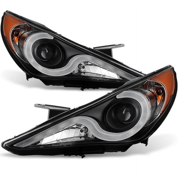 AKKON - For Sonata Black Bezel DRL Daylight LED Strip V2 Projector Headlights Lamps Left + Right Replacement