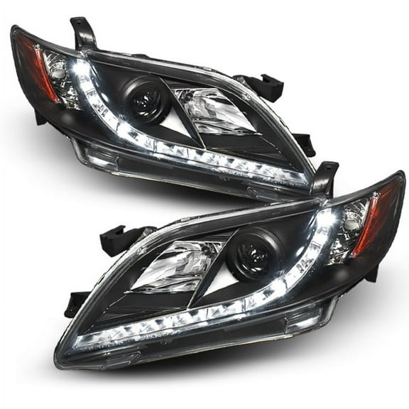 AKKON - For Toyota Camry Black Bezel DRL Daylight LED Strip Projector Headlights Front Lamp Left + Right Pair