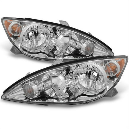 AKKON - For Toyota Camry LE | XLE Chrome Bezel Driver Left + Passenger Right Side Headlights Replacement Pair