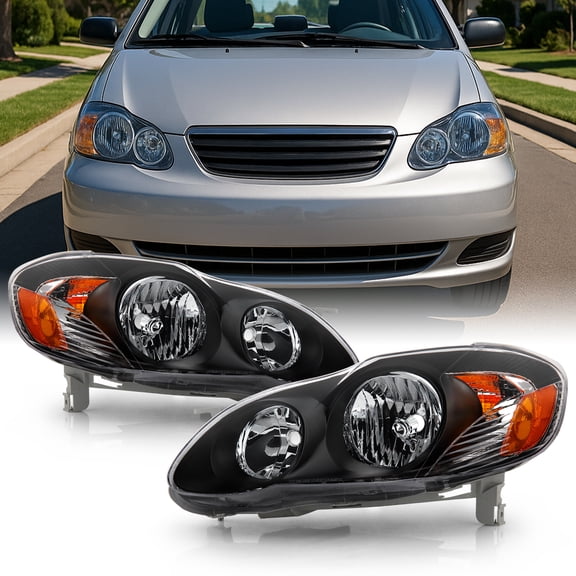 AKKON - For Toyota Corolla OE Replacement Black Headlights Driver/Passenger Head Lamps