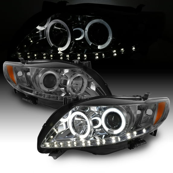 AKKON - For Toyota Corolla Smoked Dual Ring DRL LED Strip Projector Headlights Front Lamps Replacement